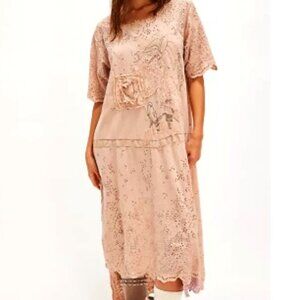 Magnolia Pearl Pink Bird Maxi Eyelet Dress Size M/L NWOT